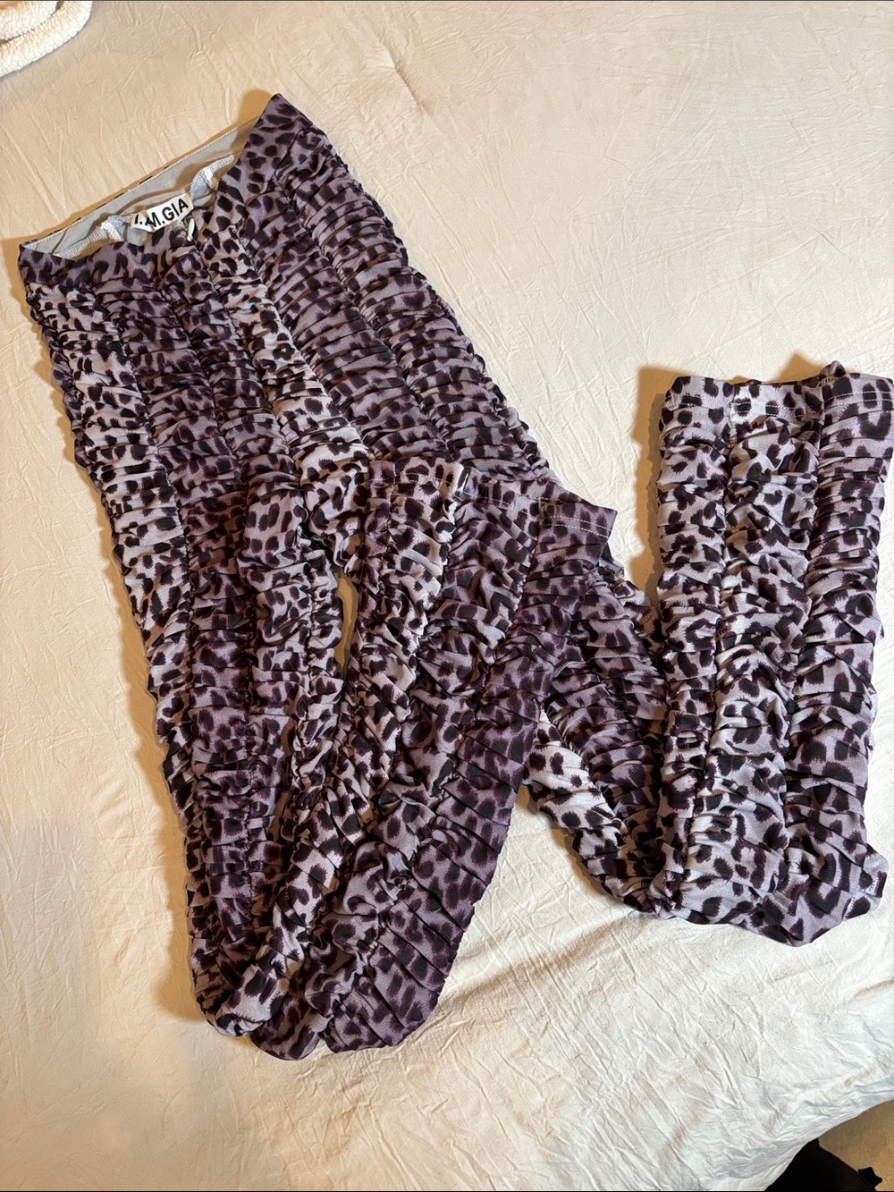 I.AM.GIA Leopard Print Stretch Flared Leggings - Purple Size Small